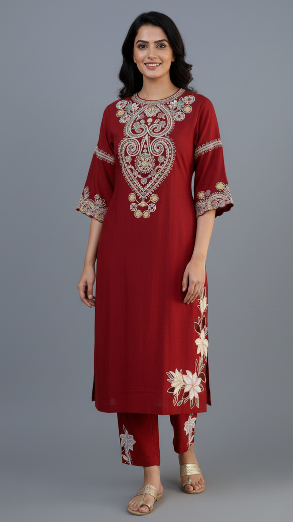 Floral Cut Work Suit