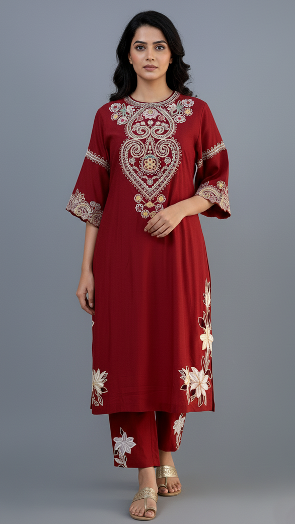 Floral Cut Work Suit