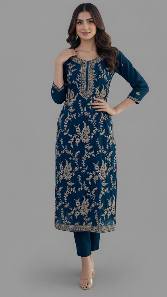 Straight Cut Suit Teal-Blue In Colour