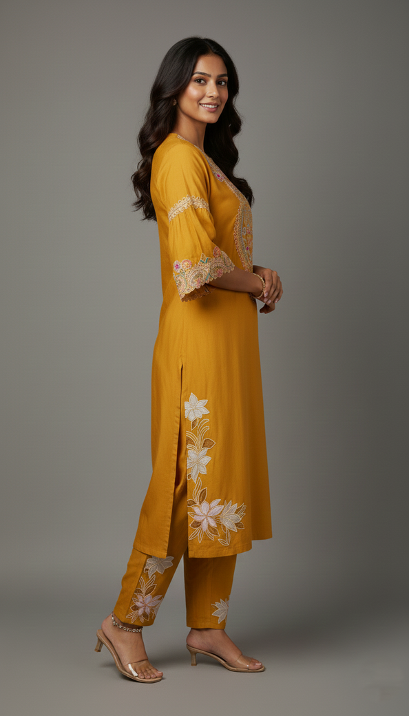 Chanderi Silk Straight Cut Set Yellow In Colour