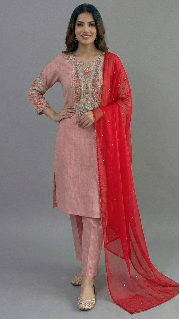 Tissue Kora Straight Cut Set In Mauve Colour