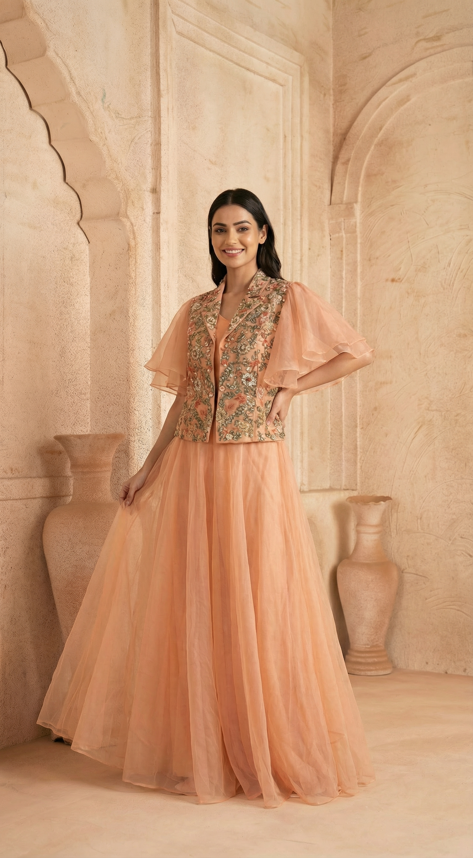 Organza Lehenga Peach In Colour