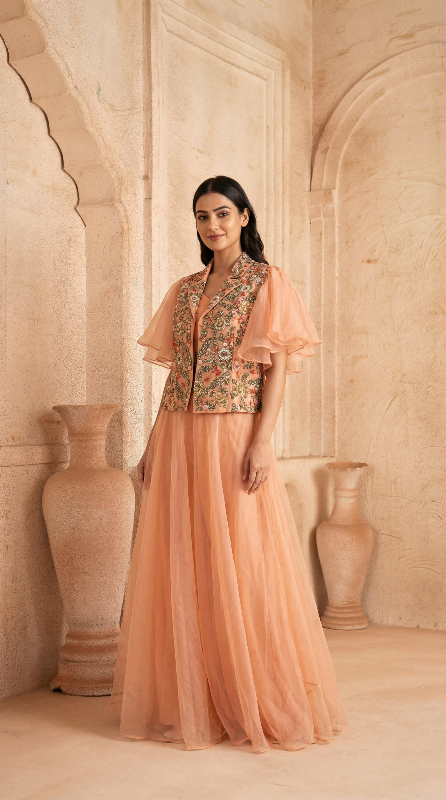 Organza Lehenga Peach In Colour