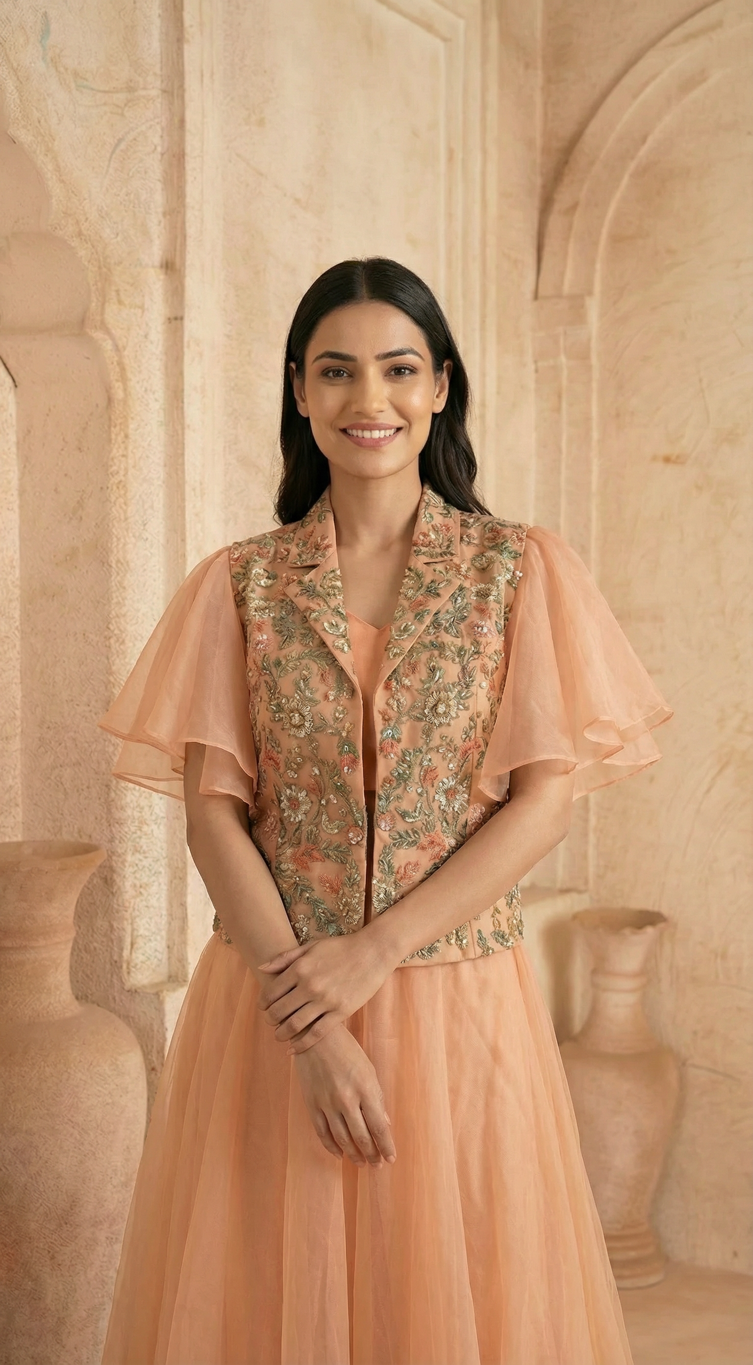 Organza Lehenga Peach In Colour