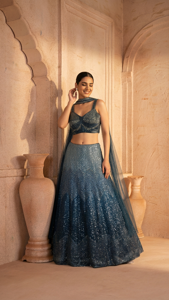 Multi-Colour Lehenga Set with Hand Embroidery