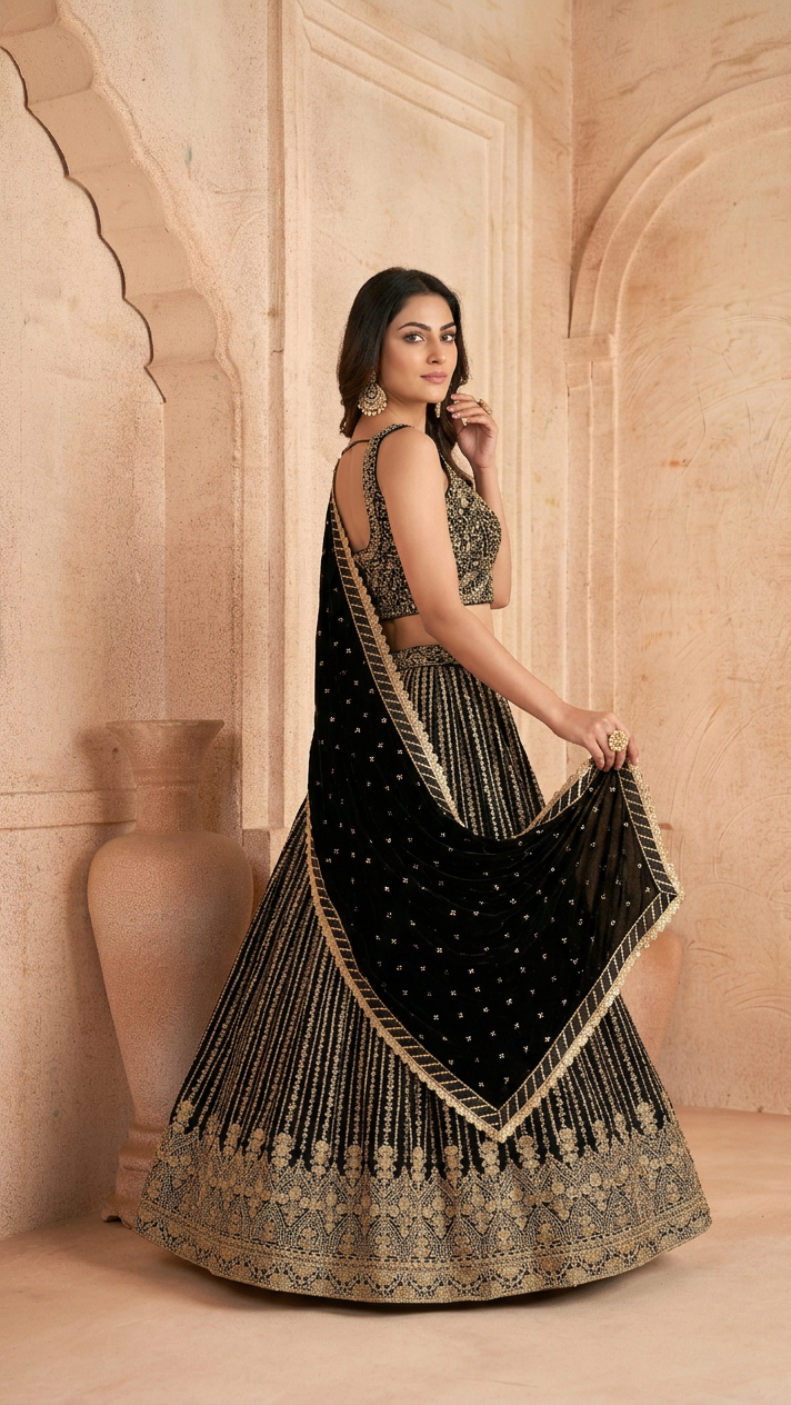 Georgette Lehenga In Black In Colour