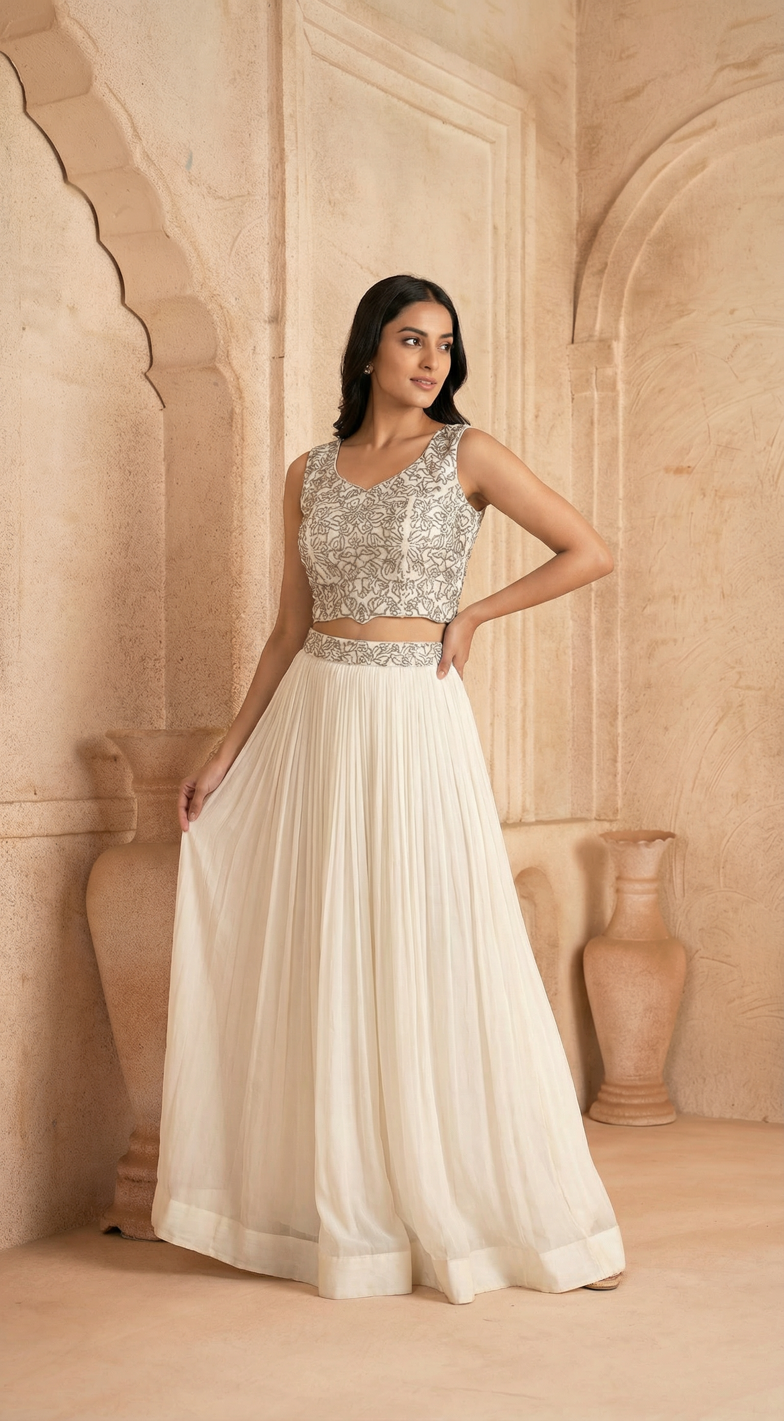 Georgette Lehenga White In Colour