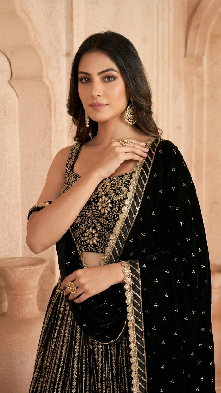 Georgette Lehenga In Black In Colour