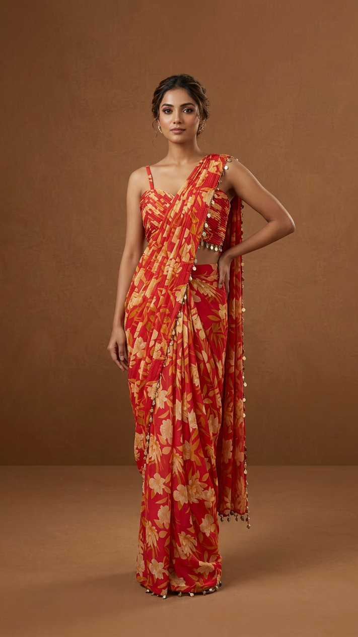 Ready To Wear Saree Red In Colour
