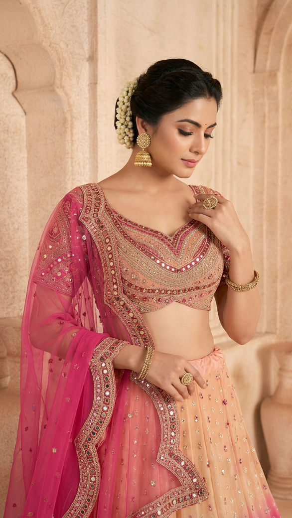 Pink Lehenga Set with Hand Embroidery