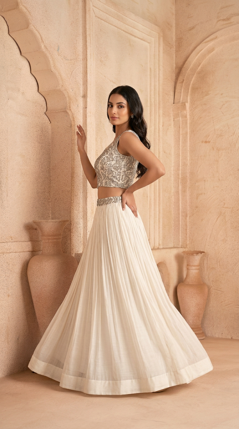 Georgette Lehenga White In Colour