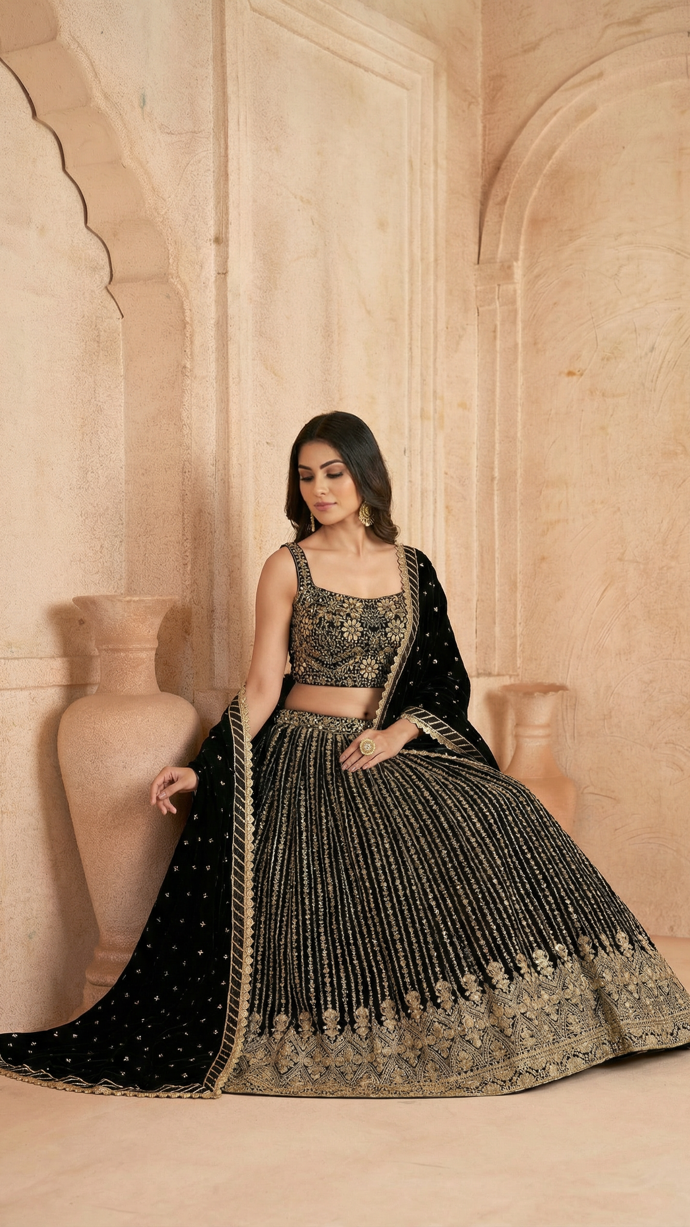 Georgette Lehenga In Black In Colour