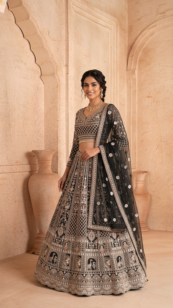 Grey Lehenga Set with Hand Embroidery