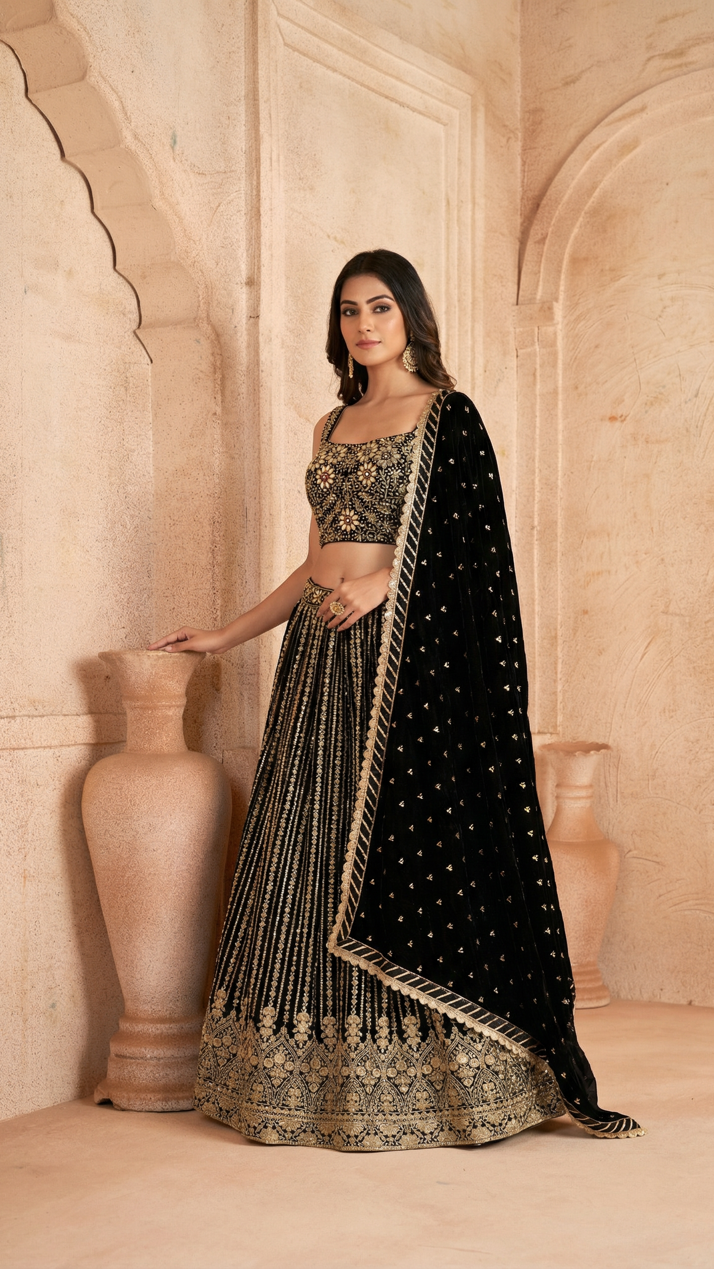 Georgette Lehenga In Black In Colour