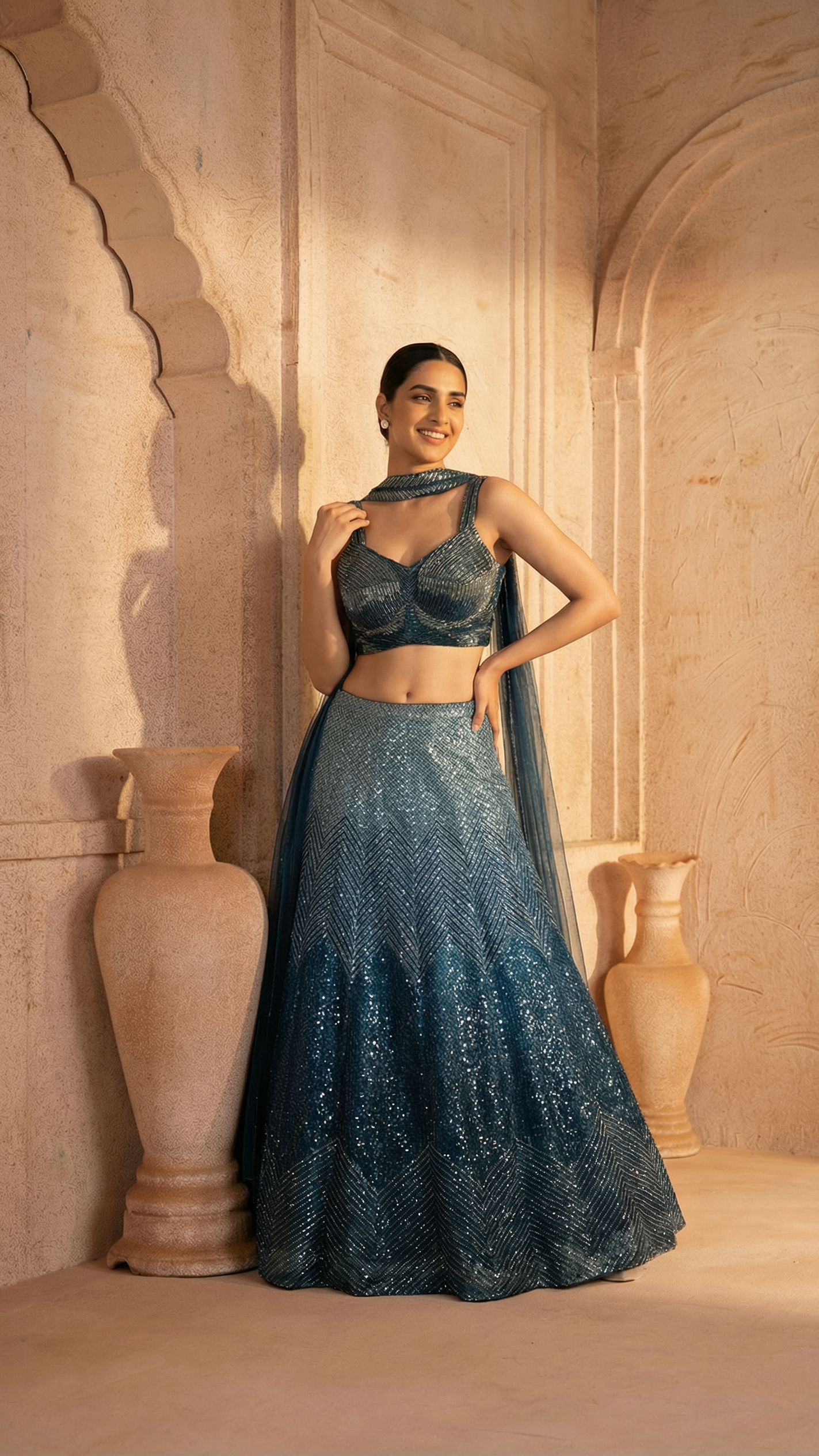 Multi-Colour Lehenga Set with Hand Embroidery