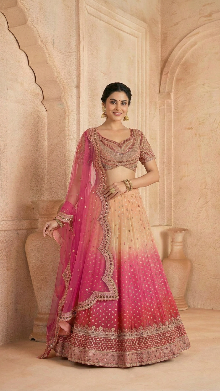 Pink Lehenga Set with Hand Embroidery