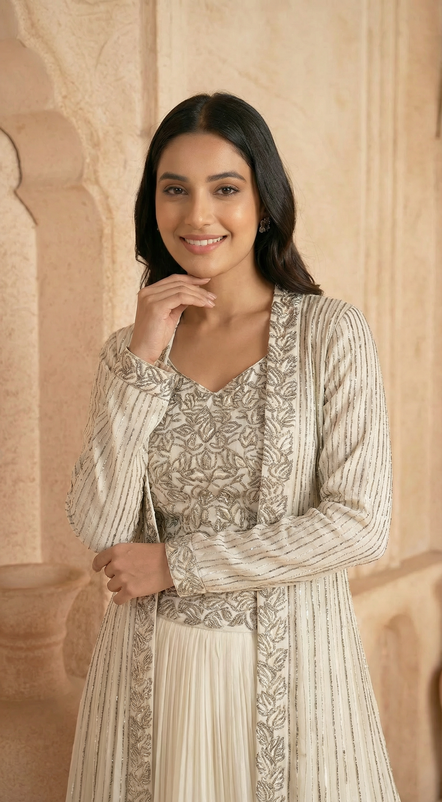 Georgette Lehenga White In Colour