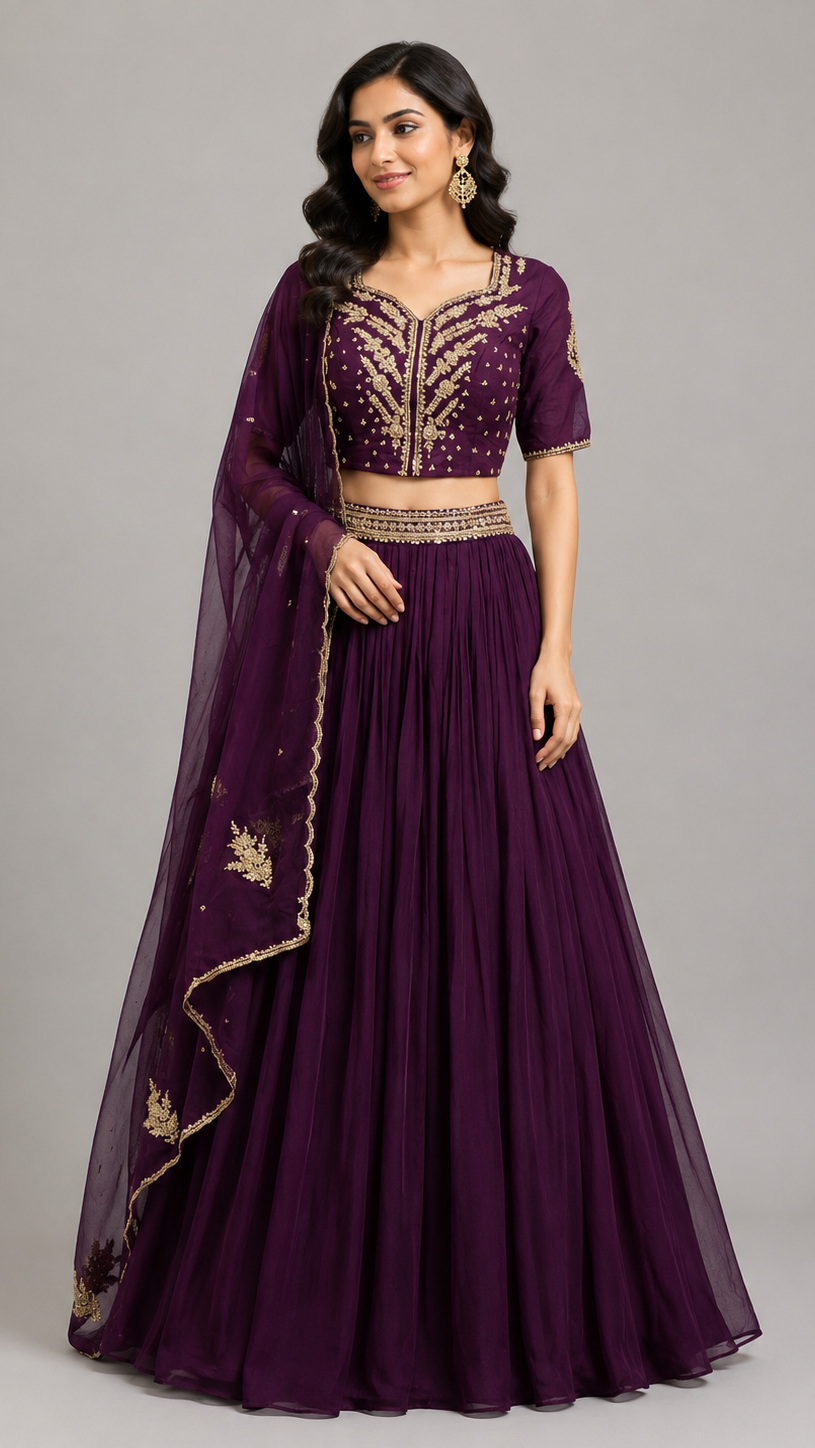The Regal Aubergine Gathered Lehenga Set