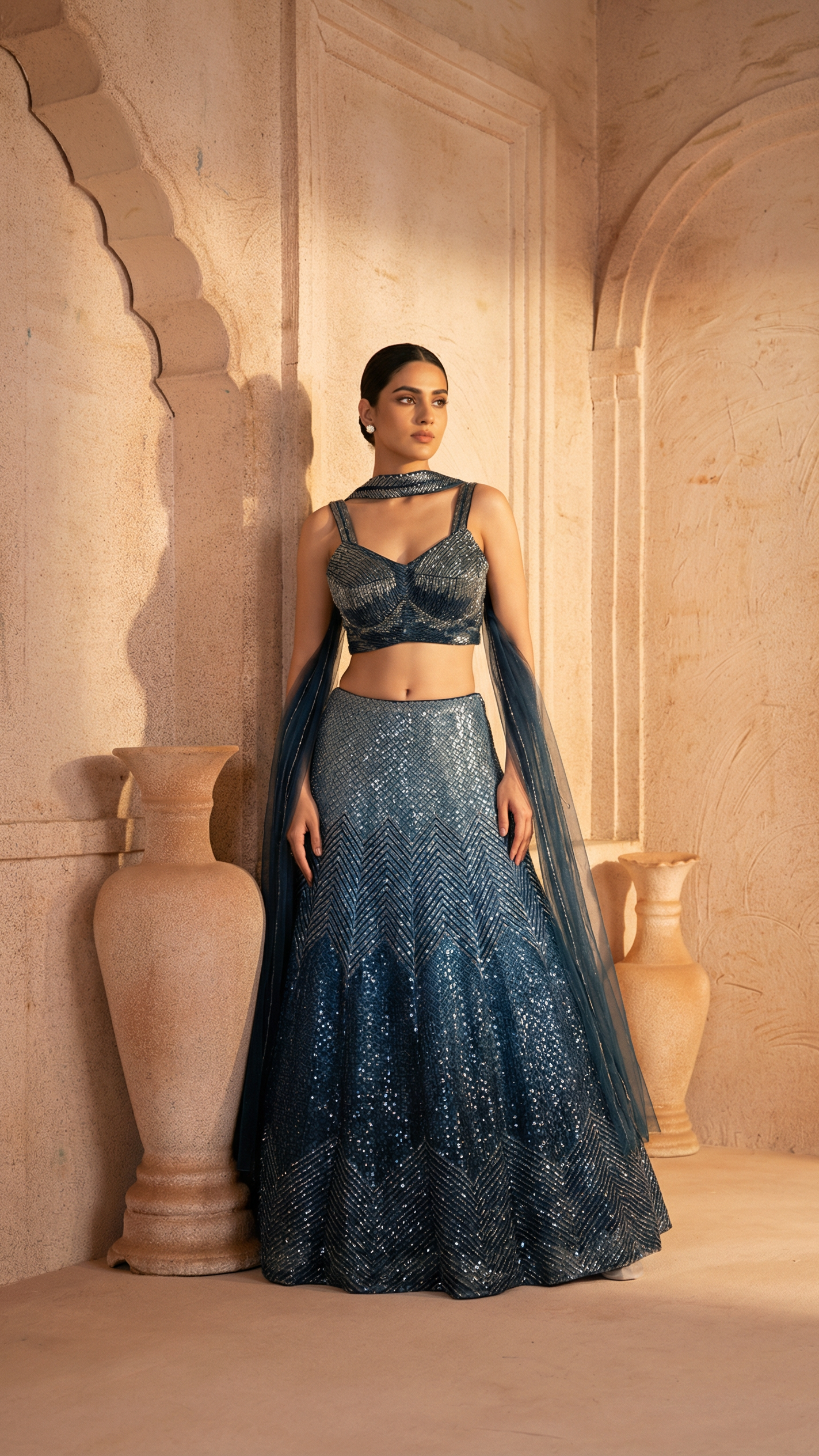 Multi-Colour Lehenga Set with Hand Embroidery