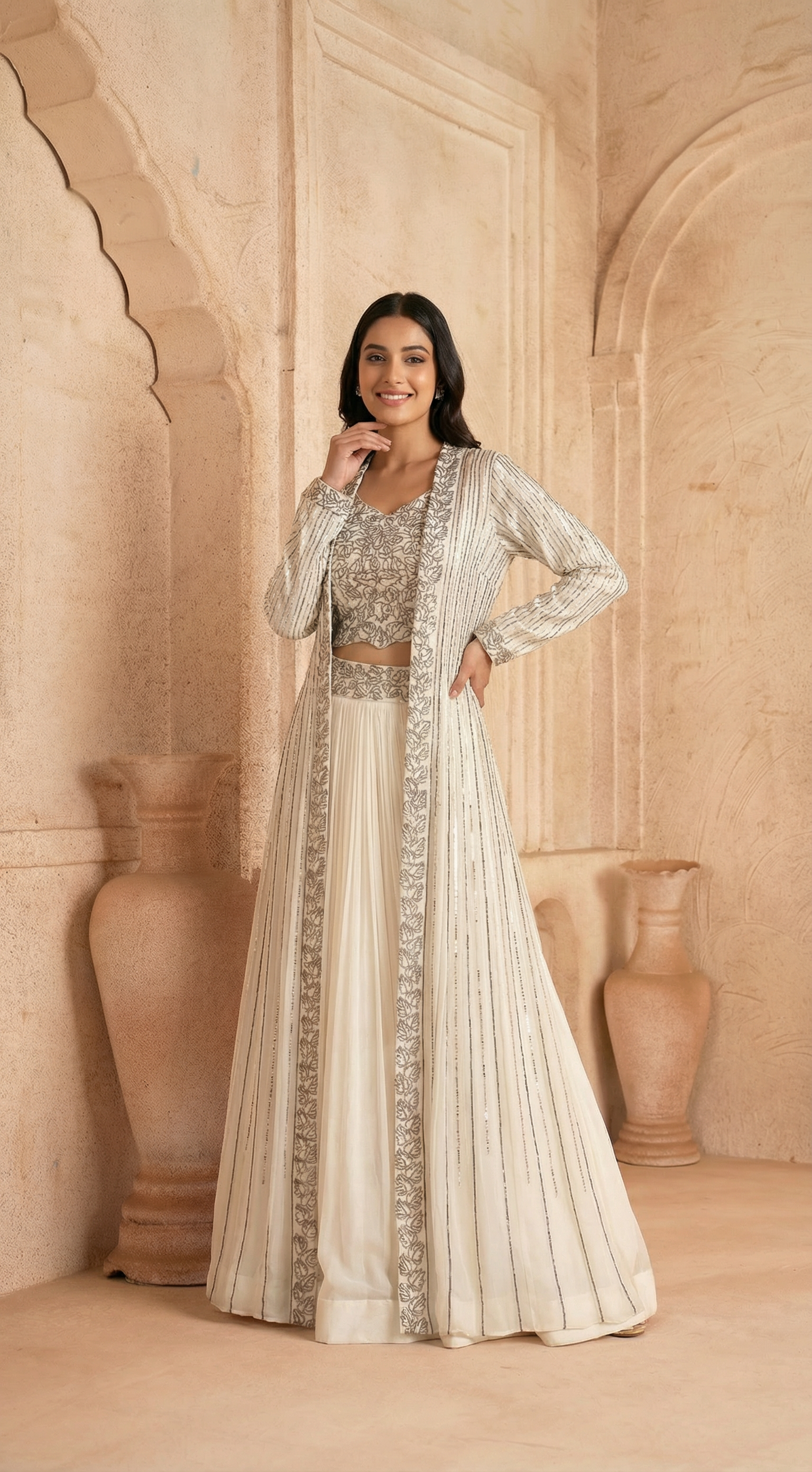 Georgette Lehenga White In Colour