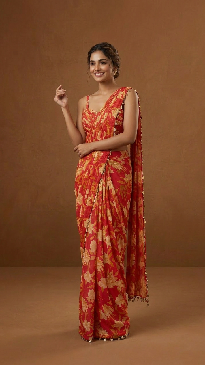 Ready To Wear Saree Red In Colour