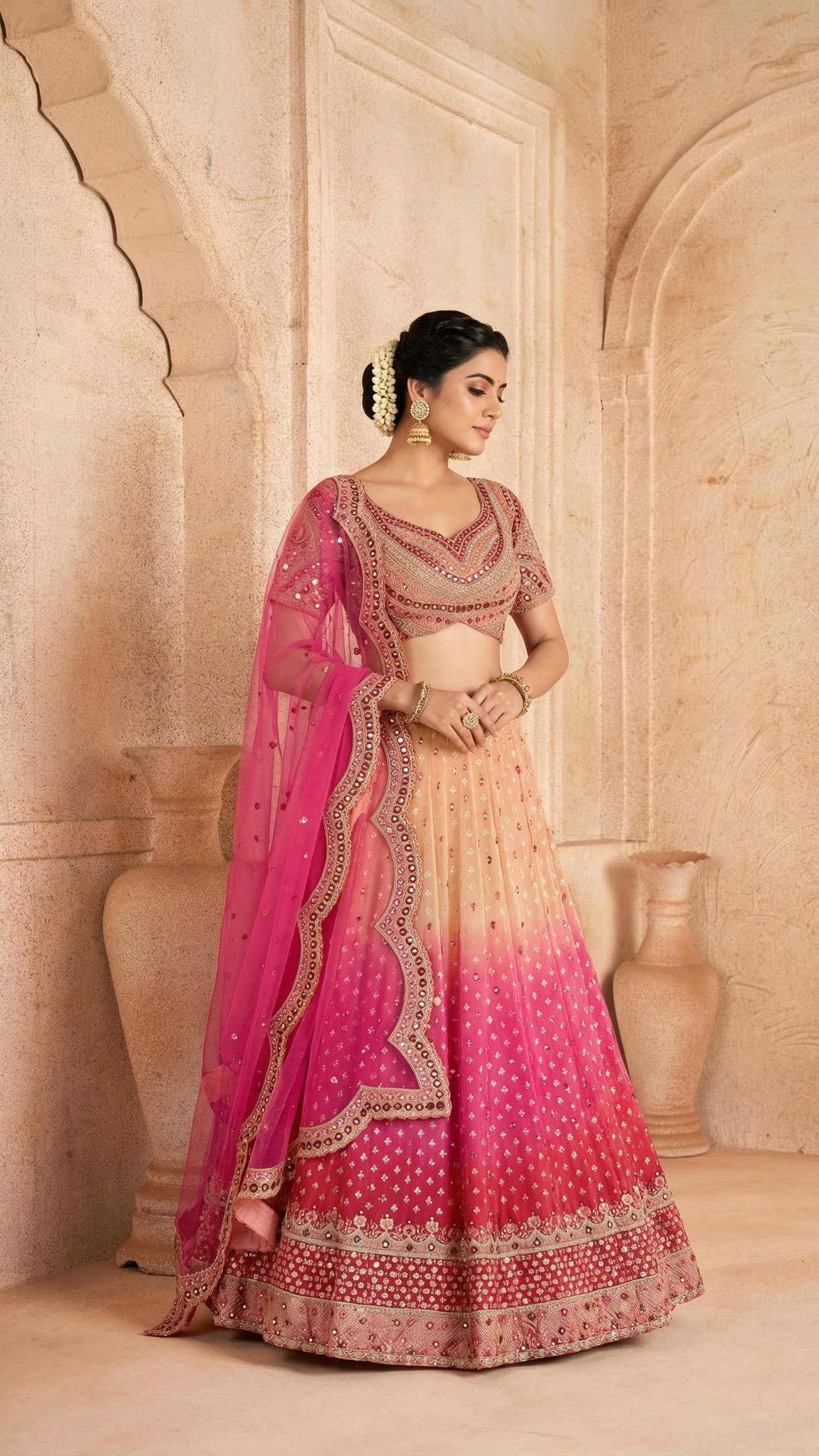 Pink Lehenga Set with Hand Embroidery