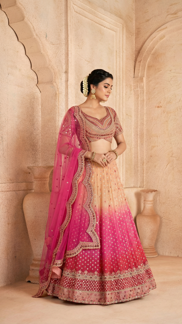 Pink Lehenga Set with Hand Embroidery