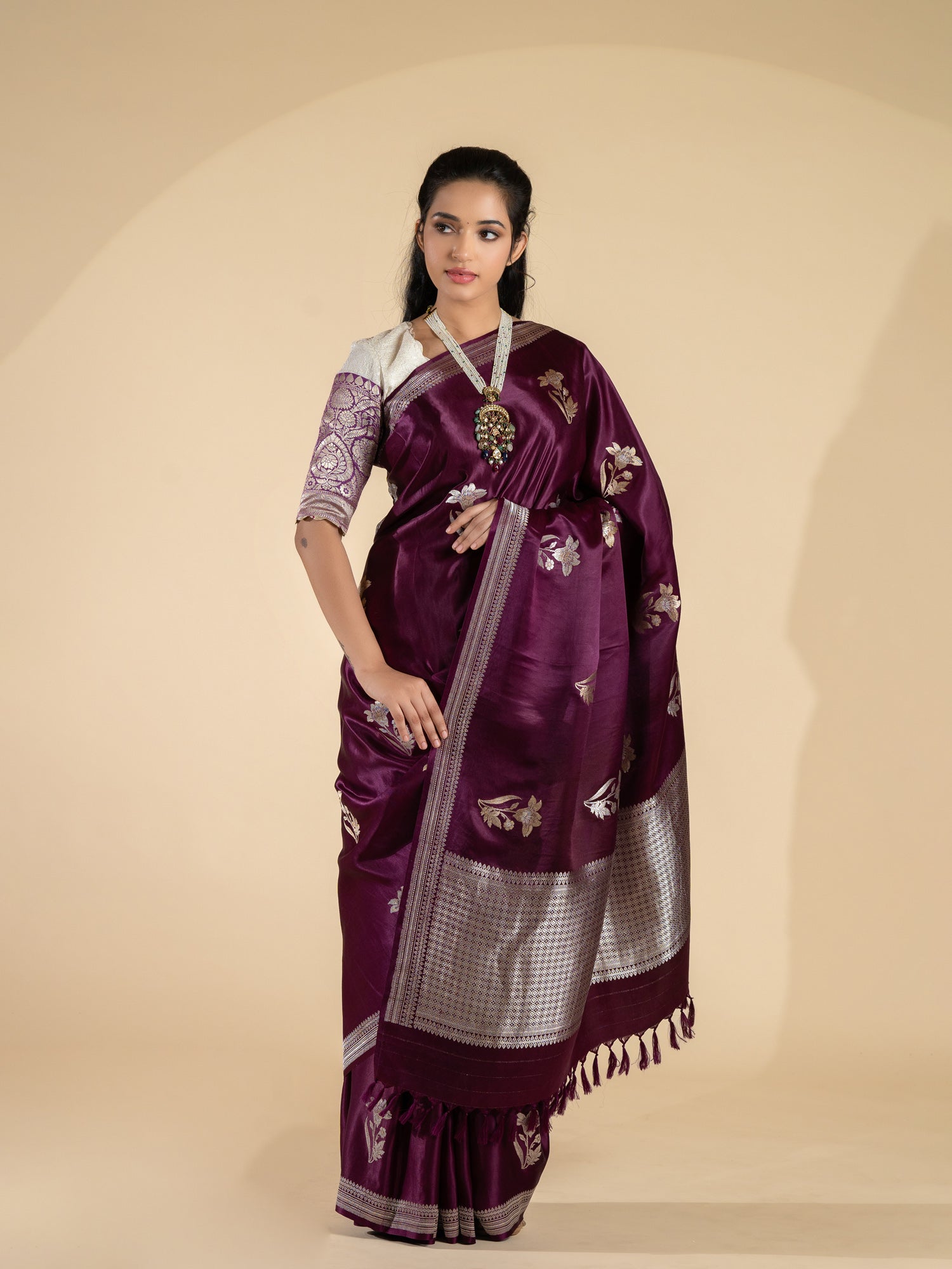 Mashru Silk Saree Wine In Colour