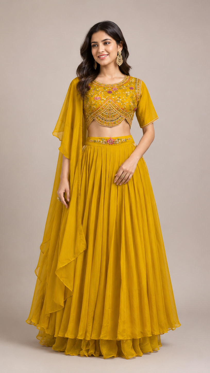 The Marigold Radiance Gathered Lehenga Set