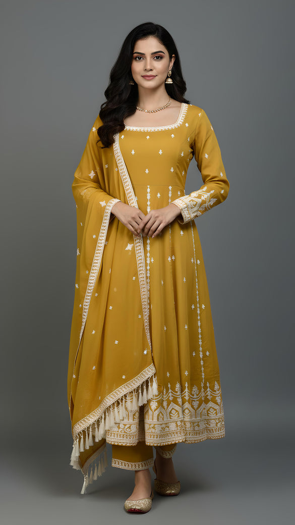 Anarkali Suit Set Mustard In Colour