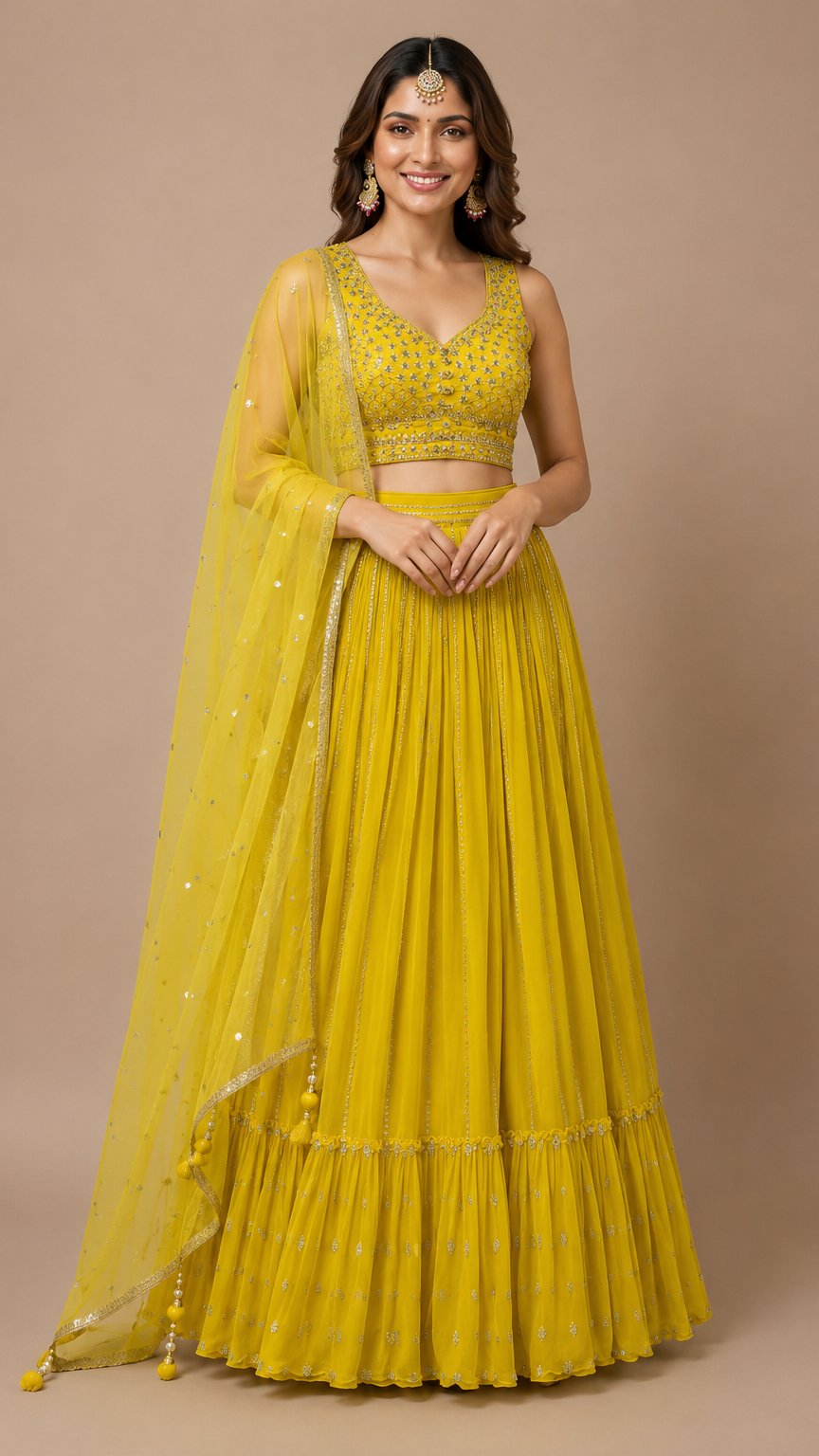 Radiant Sunshine Yellow Georgette Lehenga Set