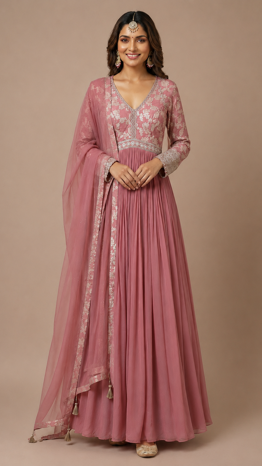 Enchanting Dusty Rose Georgette Anarkali Suit