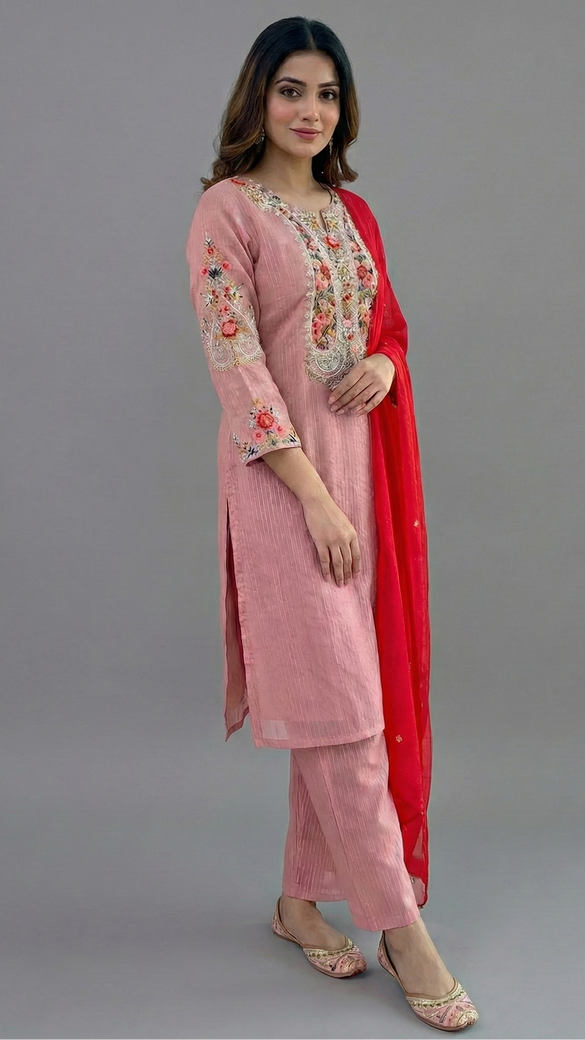 Tissue Kora Straight Cut Set In Mauve Colour