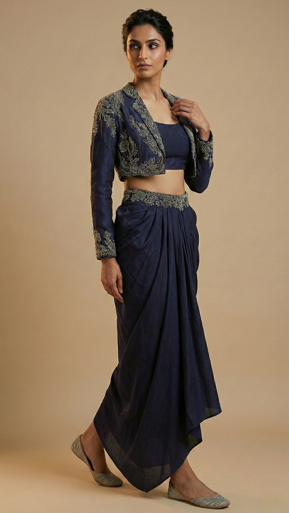 Silk Blazer And Dhoti Skirt Co-Ord