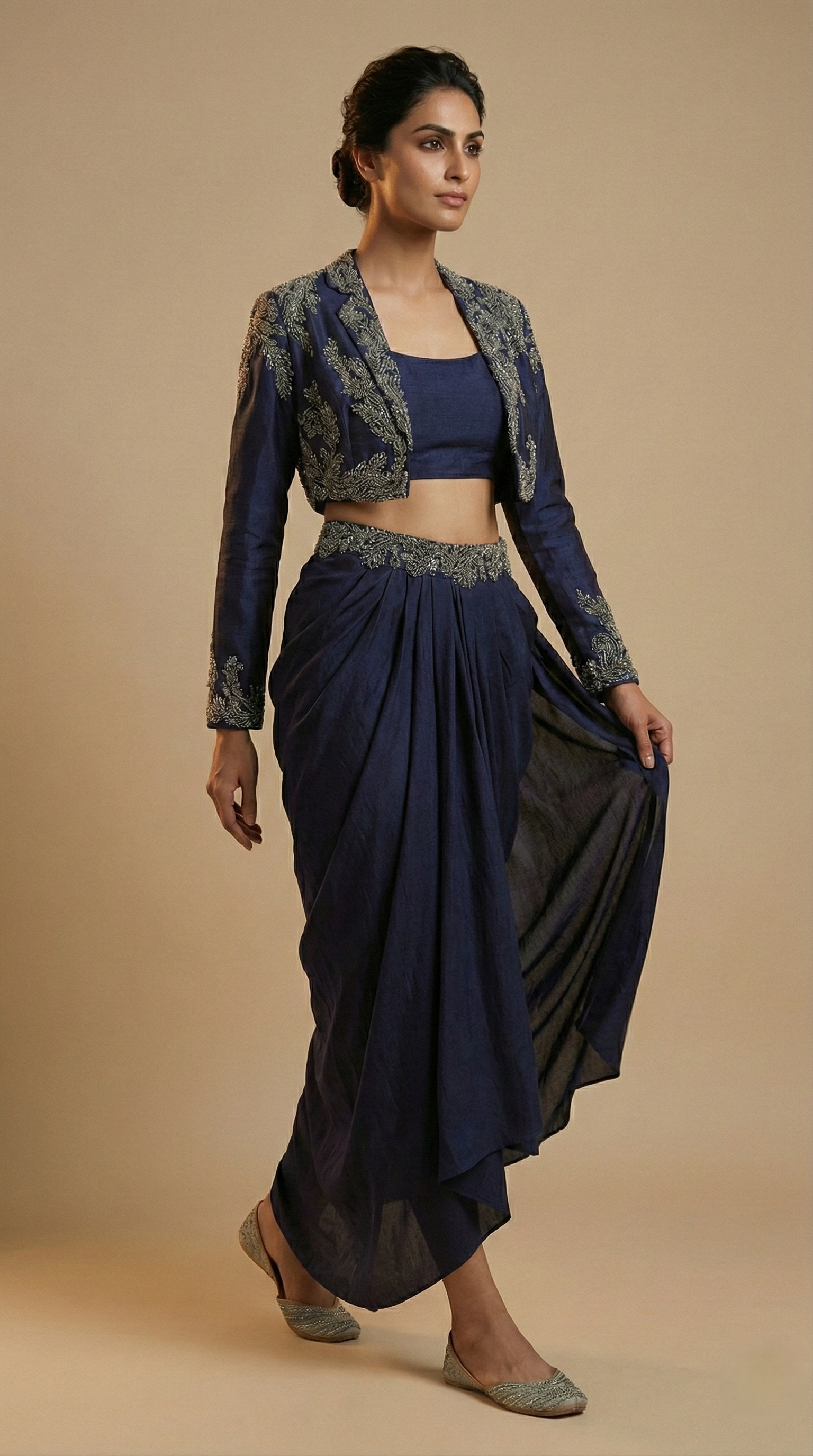 Silk Blazer And Dhoti Skirt Co-Ord