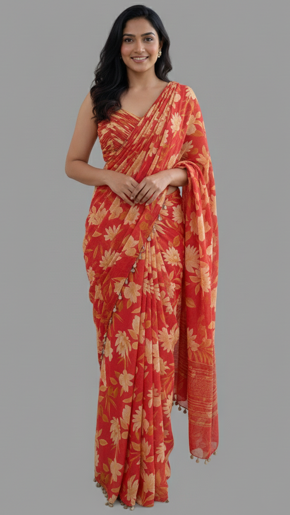 Ready To Wear Saree Red In Colour