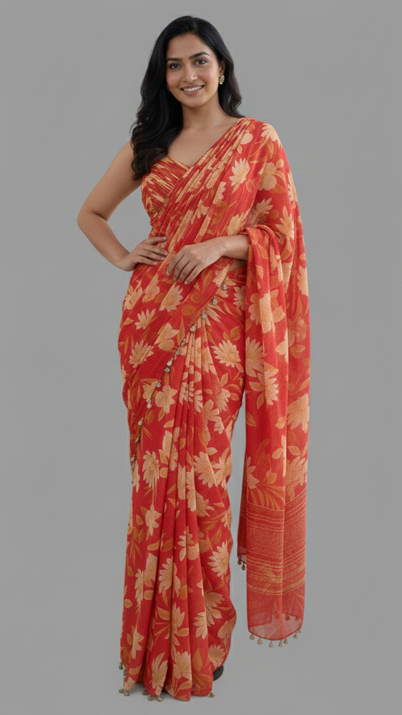 Ready To Wear Saree Red In Colour