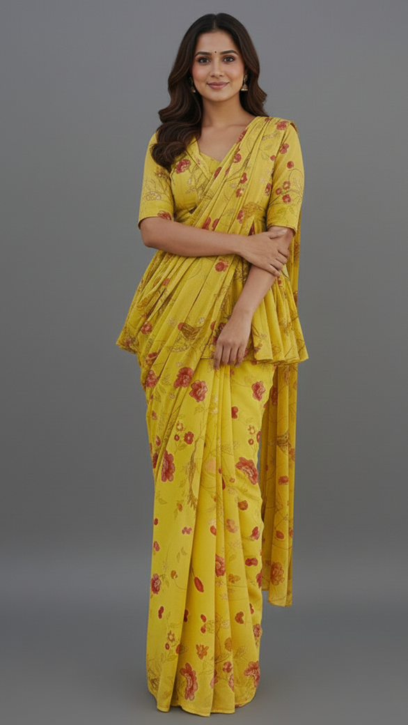 Ready To Wear Saree Yellow In Colour