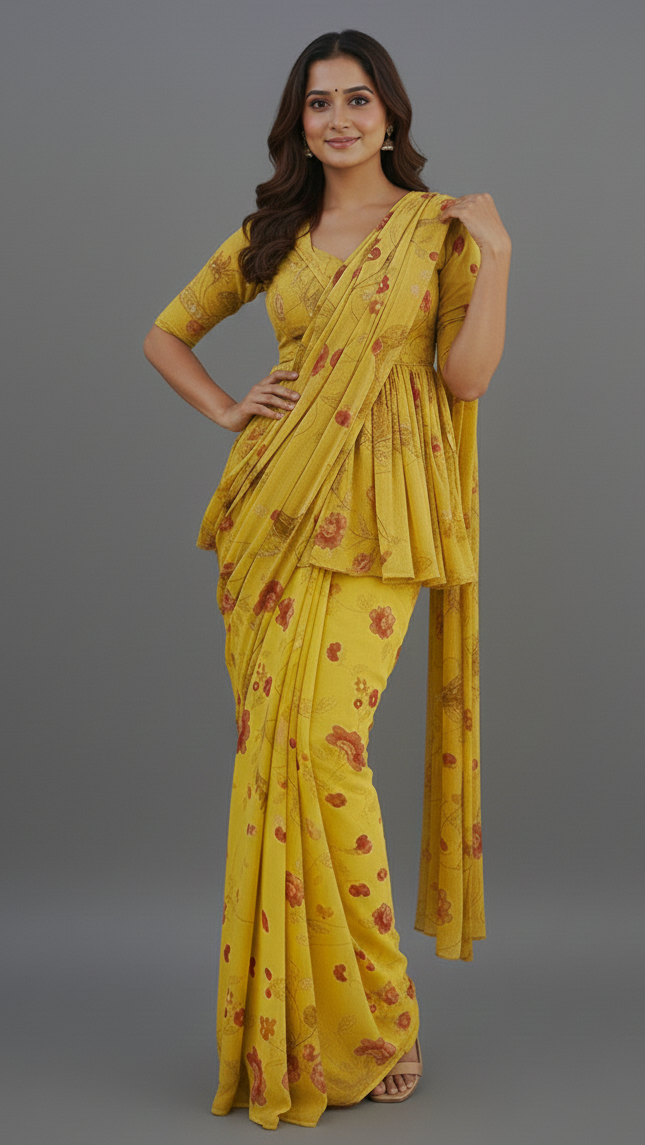 Ready To Wear Saree Yellow In Colour