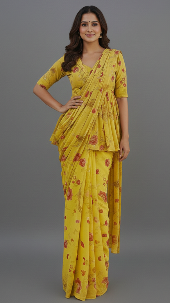 Ready To Wear Saree Yellow In Colour