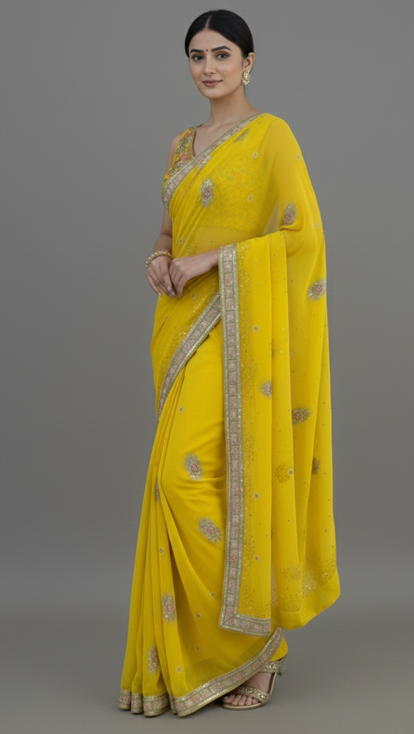 Ready To Wear Saree Yellow In Colour