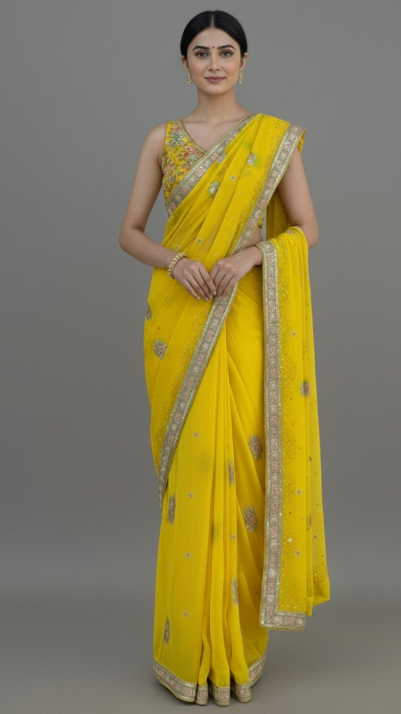 Ready To Wear Saree Yellow In Colour