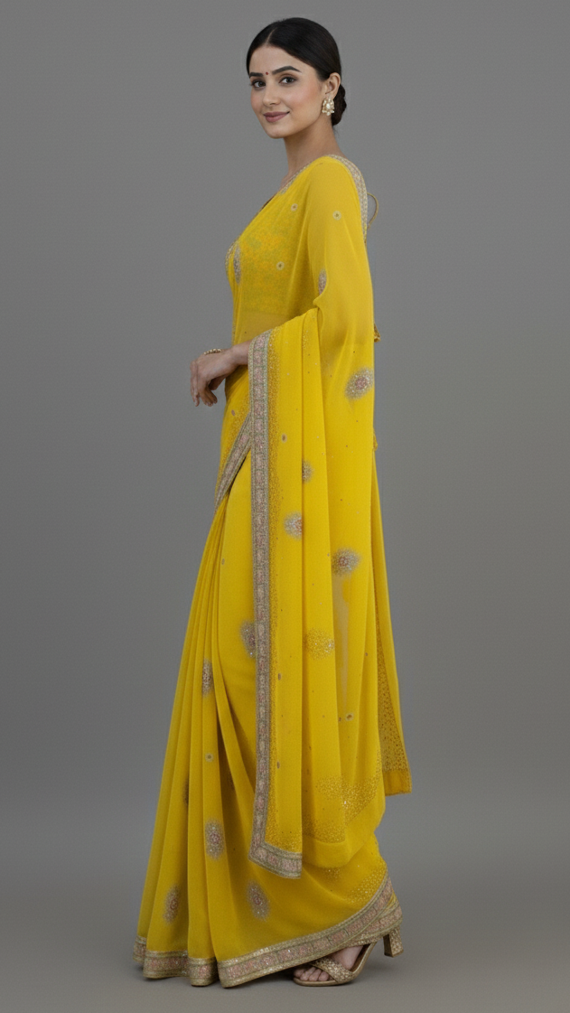 Ready To Wear Saree Yellow In Colour