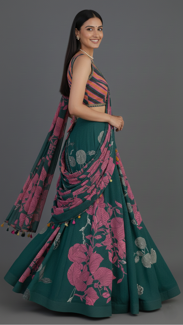 Ready To Wear Saree Bottle-Green In Colour