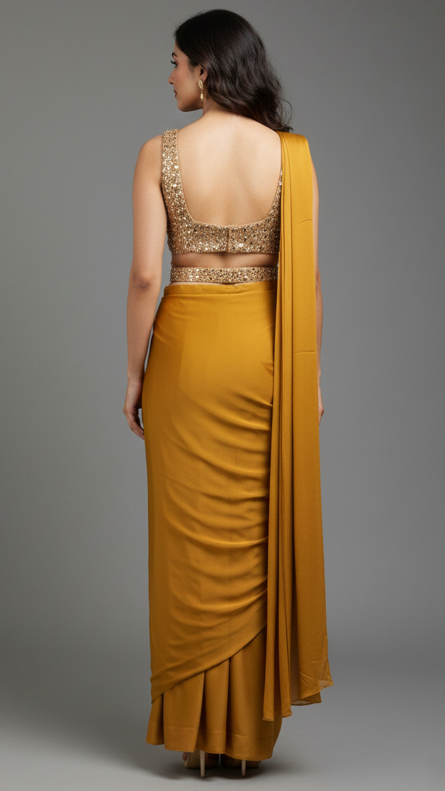 Ready To Wear Saree Mustard In Colour