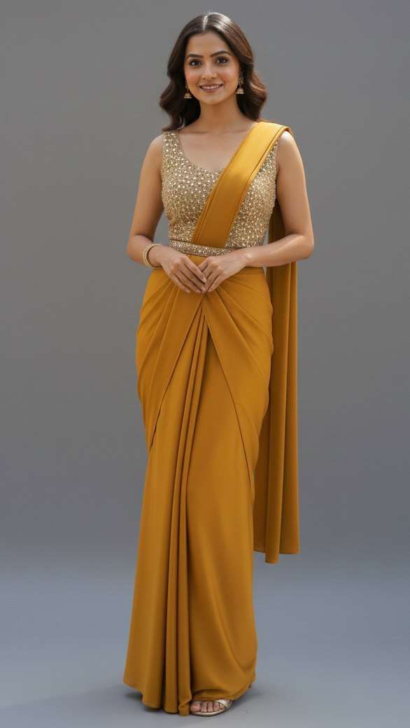 Ready To Wear Saree Mustard In Colour