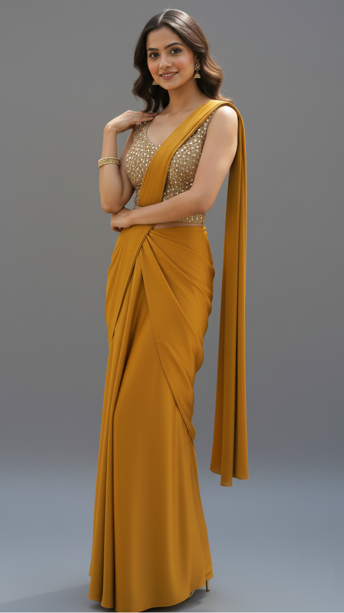 Ready To Wear Saree Mustard In Colour