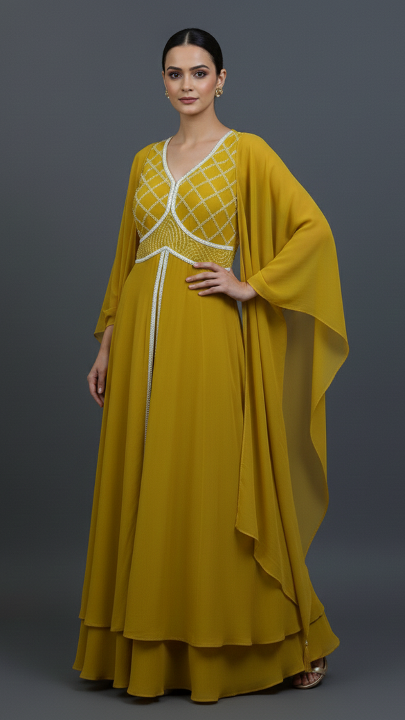 Georgette Gown Lemon-Green In Colour
