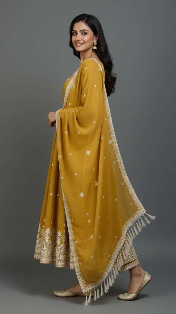 Anarkali Suit Set Mustard In Colour