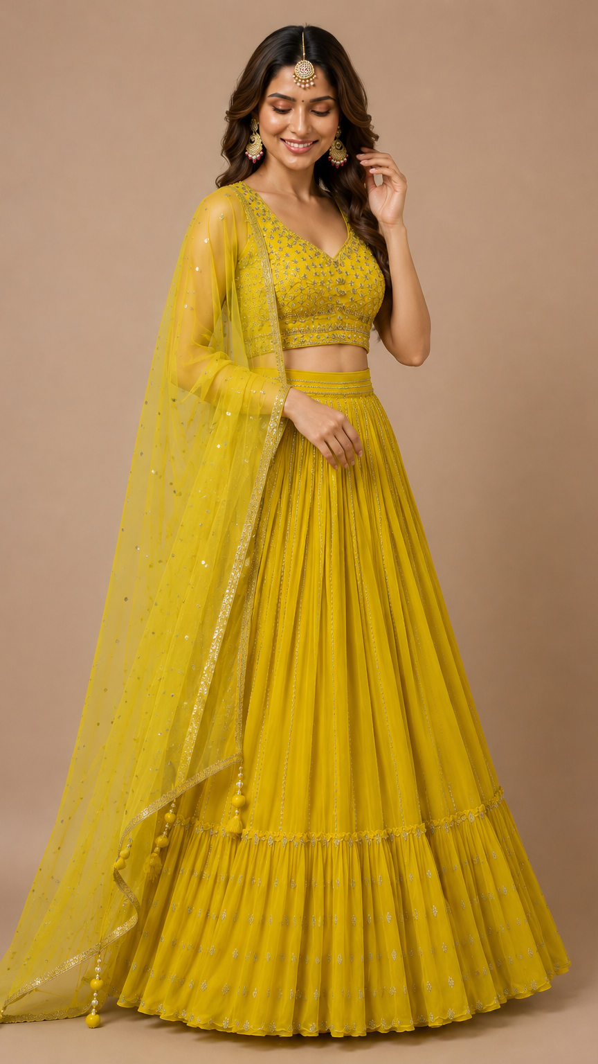 Radiant Sunshine Yellow Georgette Lehenga Set